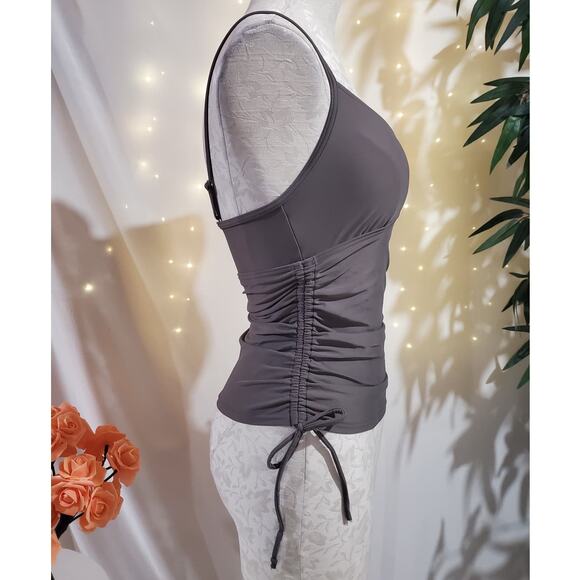 PrAna Moorea Ruched Tankini Swim Top Womens Size XS Side Tie Gray Adjustable - Picture 4 of 9